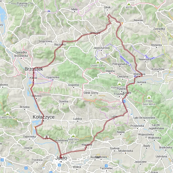 Miniatura mapy "Trasa na Gravel przez Golesz i Lublę" - trasy rowerowej w Podkarpackie, Poland. Wygenerowane przez planer tras rowerowych Tarmacs.app