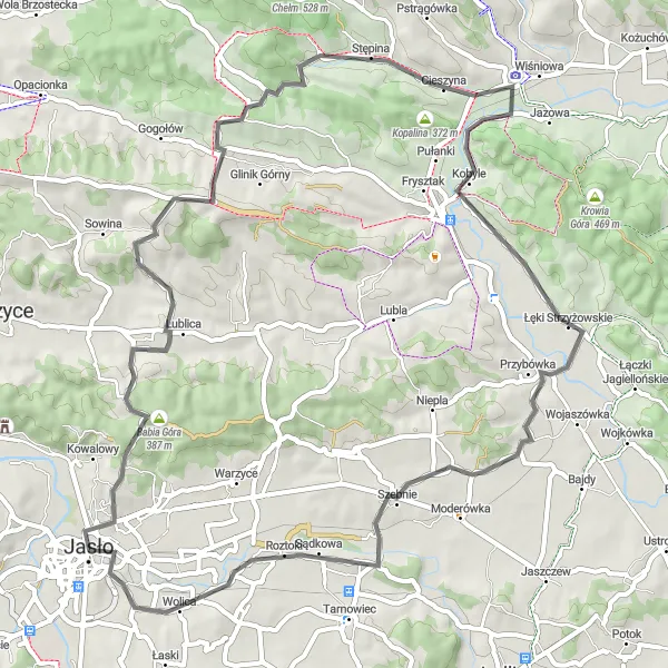 Map miniature of "Babia Góra to Fudaleja loop" cycling inspiration in Podkarpackie, Poland. Generated by Tarmacs.app cycling route planner