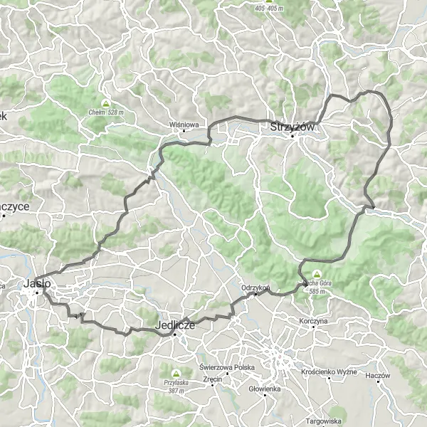 Map miniature of "Challenging Road Loop" cycling inspiration in Podkarpackie, Poland. Generated by Tarmacs.app cycling route planner