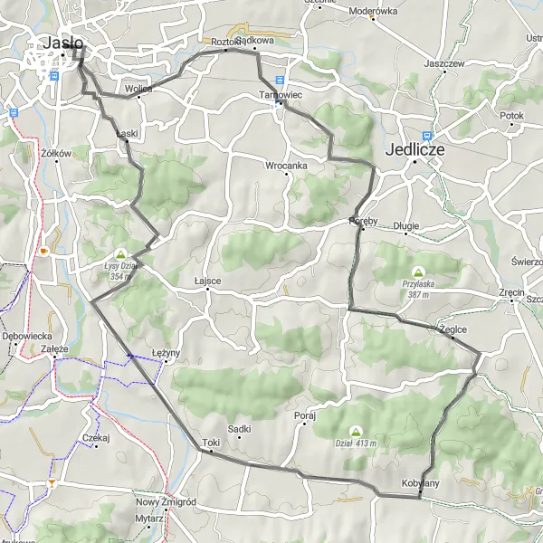 Map miniature of "Tarnowiec to Nowy Glinik loop" cycling inspiration in Podkarpackie, Poland. Generated by Tarmacs.app cycling route planner