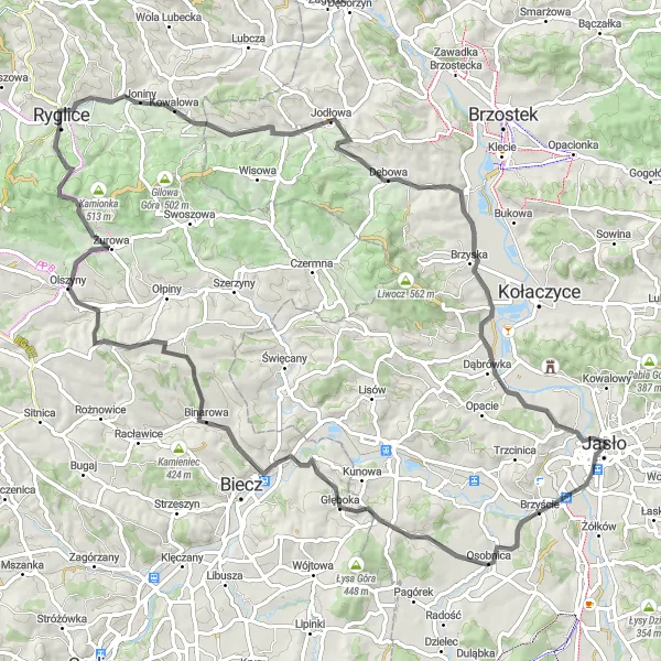 Map miniature of "Osobnica to Wróblowa loop" cycling inspiration in Podkarpackie, Poland. Generated by Tarmacs.app cycling route planner