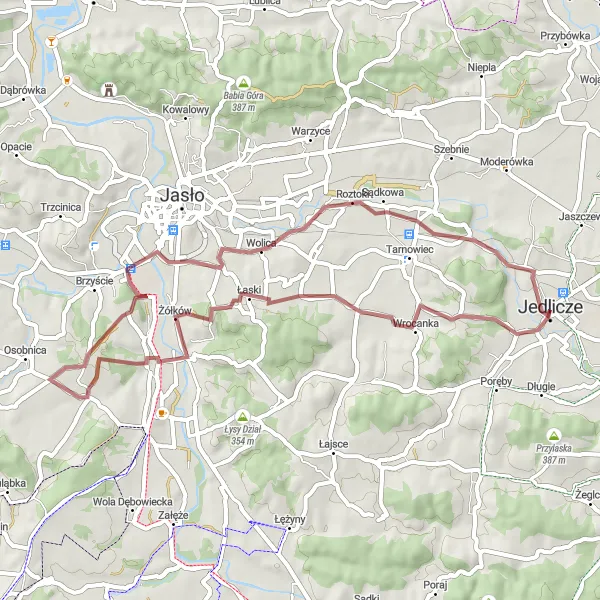 Map miniature of "Jedlicze - Górka Pisarzowa Loop" cycling inspiration in Podkarpackie, Poland. Generated by Tarmacs.app cycling route planner