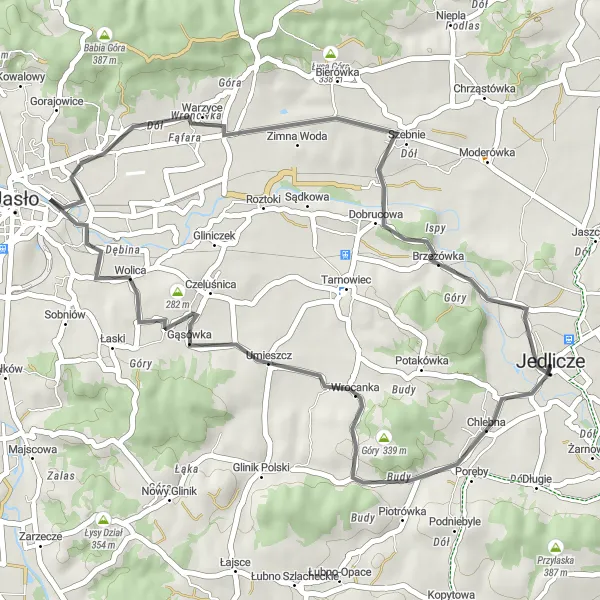 Map miniature of "Jedlicze - Wrocanka - Góra Grabowskiego Loop" cycling inspiration in Podkarpackie, Poland. Generated by Tarmacs.app cycling route planner
