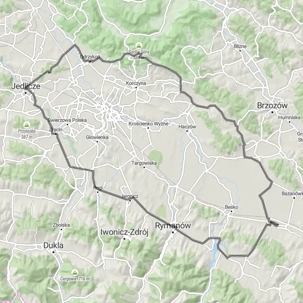 Miniatura mapy "Rowerowa wyprawa w okolice Jaćmierza" - trasy rowerowej w Podkarpackie, Poland. Wygenerowane przez planer tras rowerowych Tarmacs.app