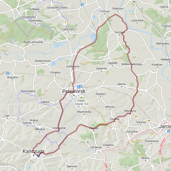 Map miniature of "Podkarpackie Countryside Escape" cycling inspiration in Podkarpackie, Poland. Generated by Tarmacs.app cycling route planner