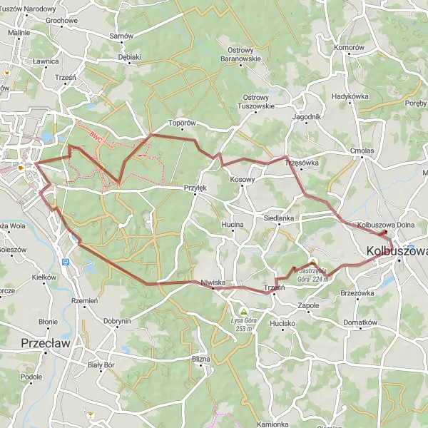 Map miniature of "Countryside Escape" cycling inspiration in Podkarpackie, Poland. Generated by Tarmacs.app cycling route planner