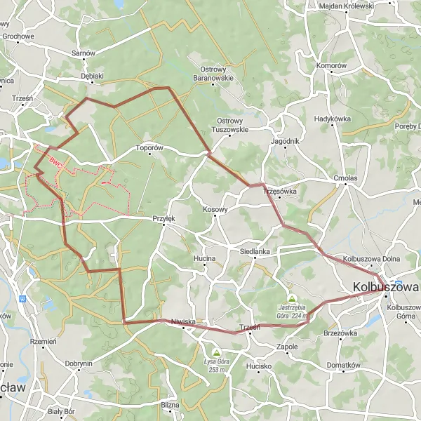 Map miniature of "Traverse the Gravel Paths" cycling inspiration in Podkarpackie, Poland. Generated by Tarmacs.app cycling route planner