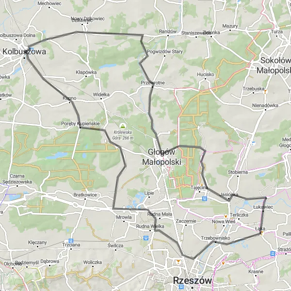 Miniatura mapy "Szlakiem Lasów Małopolskich" - trasy rowerowej w Podkarpackie, Poland. Wygenerowane przez planer tras rowerowych Tarmacs.app
