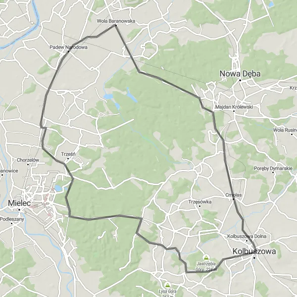 Map miniature of "Eastern Baranów Loop" cycling inspiration in Podkarpackie, Poland. Generated by Tarmacs.app cycling route planner