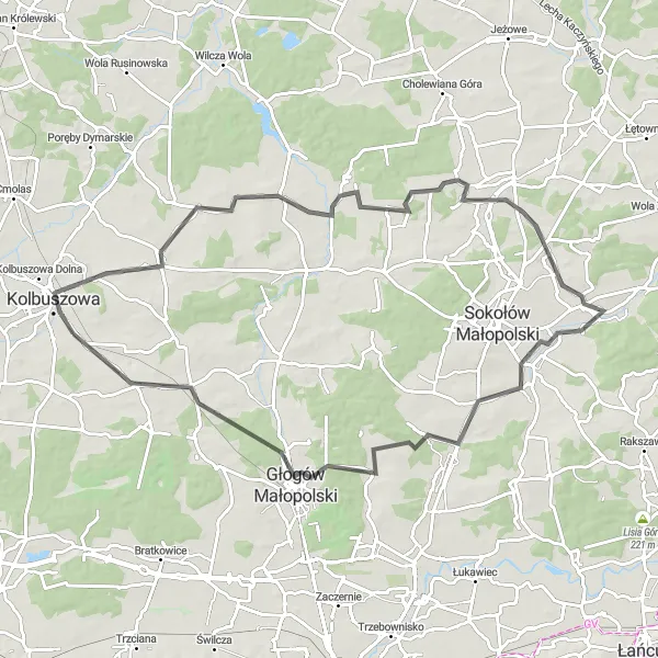 Miniatura mapy "Szlak Południowy z Kolbuszowej" - trasy rowerowej w Podkarpackie, Poland. Wygenerowane przez planer tras rowerowych Tarmacs.app