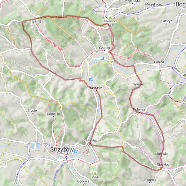 Map miniature of "Żarnowa Circuit" cycling inspiration in Podkarpackie, Poland. Generated by Tarmacs.app cycling route planner