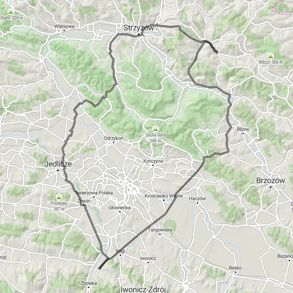 Miniatura mapy "Trasa szosowa w pobliżu Konieczkowej" - trasy rowerowej w Podkarpackie, Poland. Wygenerowane przez planer tras rowerowych Tarmacs.app