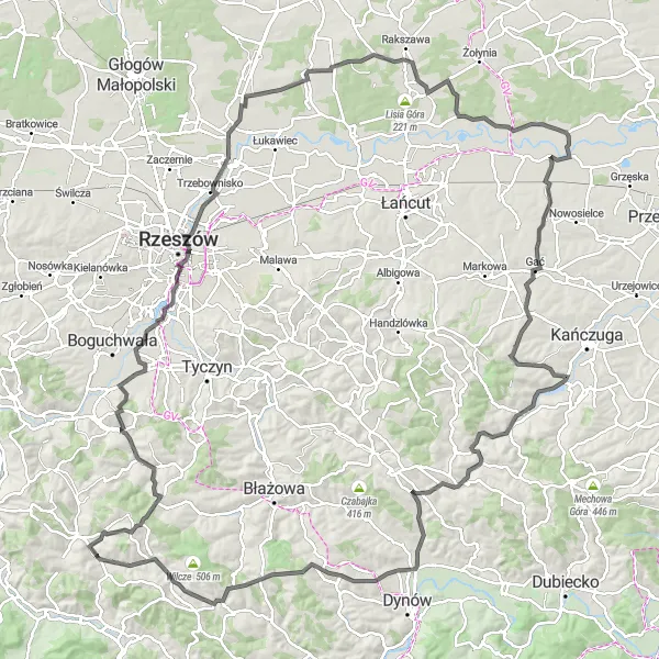 Map miniature of "The Straszydle Adventure" cycling inspiration in Podkarpackie, Poland. Generated by Tarmacs.app cycling route planner