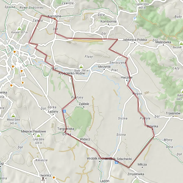 Miniatura mapy "Trasa Gravelowa wokół Haczowa" - trasy rowerowej w Podkarpackie, Poland. Wygenerowane przez planer tras rowerowych Tarmacs.app