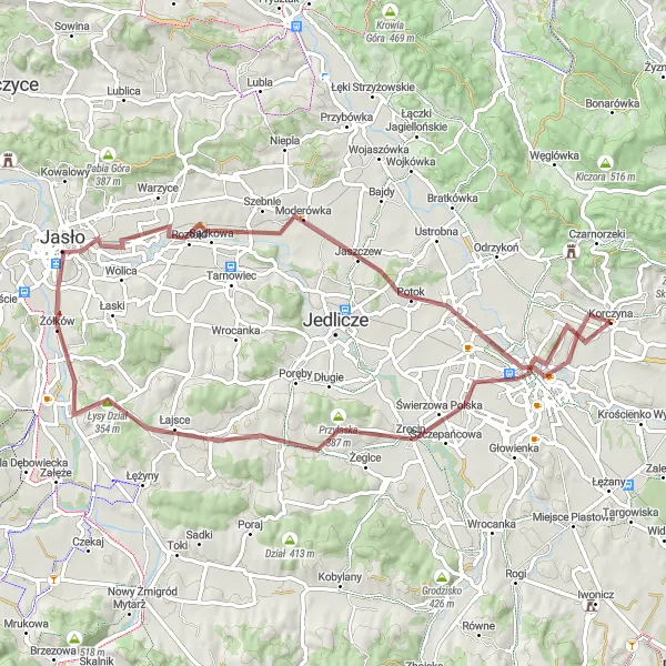 Map miniature of "Off-Road Adventure" cycling inspiration in Podkarpackie, Poland. Generated by Tarmacs.app cycling route planner