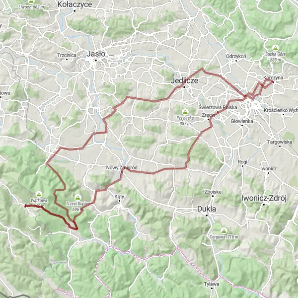 Map miniature of "Discovering the Rural Delights" cycling inspiration in Podkarpackie, Poland. Generated by Tarmacs.app cycling route planner