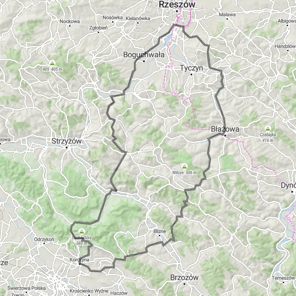 Map miniature of "Majestic Hills" cycling inspiration in Podkarpackie, Poland. Generated by Tarmacs.app cycling route planner