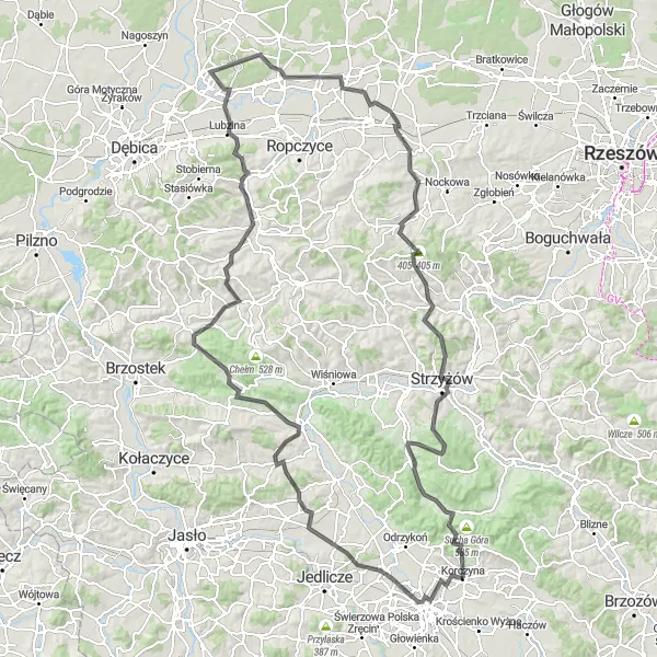 Miniatura mapy "Trasa przez malownicze tereny Podkarpacia" - trasy rowerowej w Podkarpackie, Poland. Wygenerowane przez planer tras rowerowych Tarmacs.app