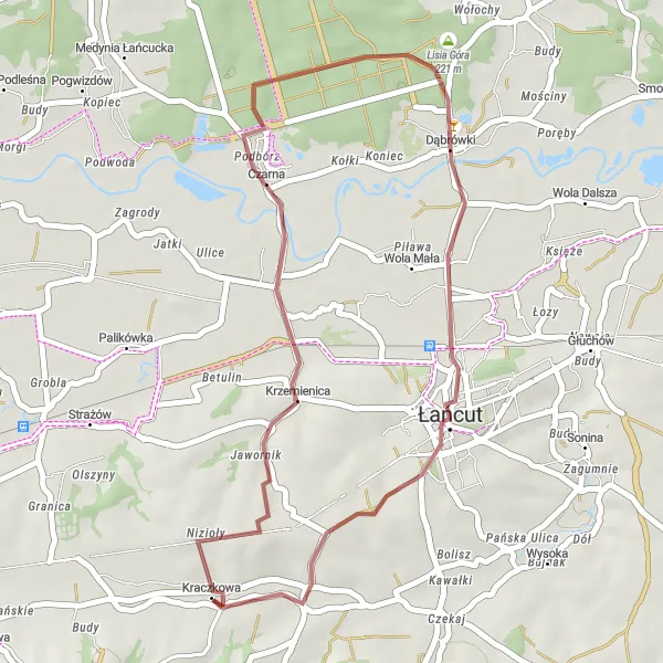 Map miniature of "The Dolna Escape" cycling inspiration in Podkarpackie, Poland. Generated by Tarmacs.app cycling route planner