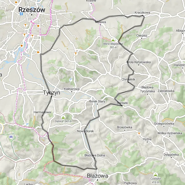 Map miniature of "The Heritage Ride" cycling inspiration in Podkarpackie, Poland. Generated by Tarmacs.app cycling route planner