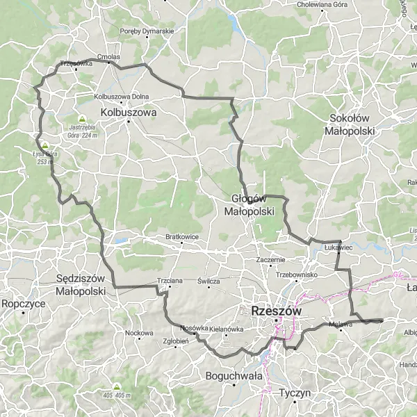 Miniatura mapy "Szlak z Malawy do Przewrotnych" - trasy rowerowej w Podkarpackie, Poland. Wygenerowane przez planer tras rowerowych Tarmacs.app