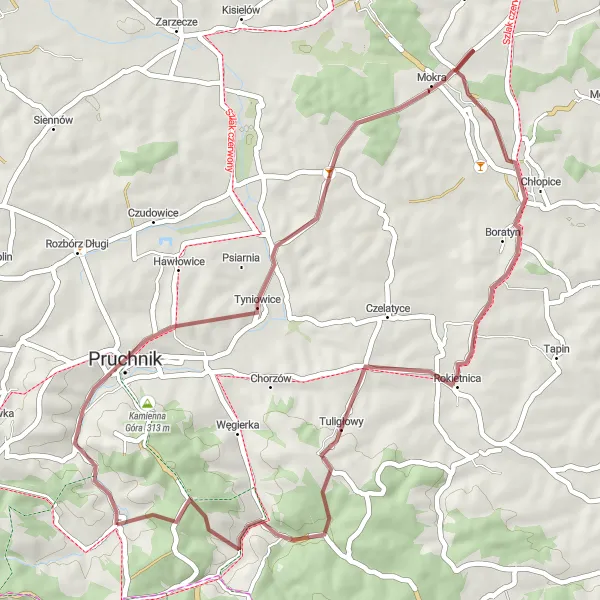 Miniatura mapy "Wycieczka gravelowa przez Tyniowice i Tuligłowy" - trasy rowerowej w Podkarpackie, Poland. Wygenerowane przez planer tras rowerowych Tarmacs.app