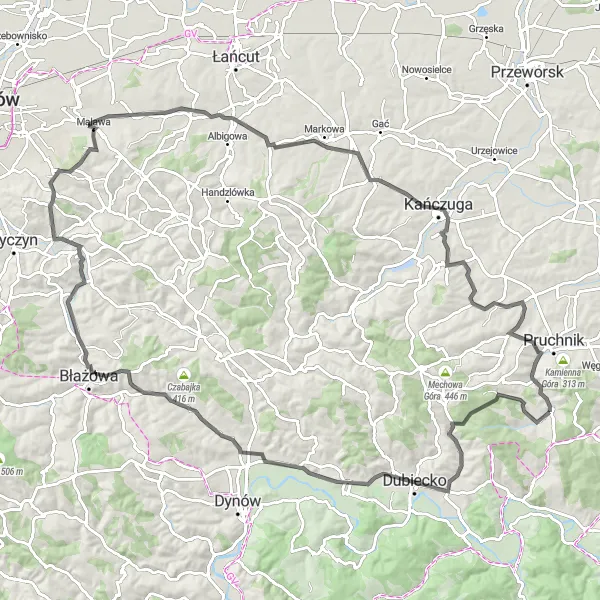 Map miniature of "Road Cycling Route from Kramarzówka to Rozbórz Okrągły" cycling inspiration in Podkarpackie, Poland. Generated by Tarmacs.app cycling route planner