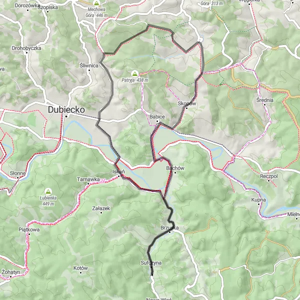 Map miniature of "Road Cycling Route from Kramarzówka to Kramarzówka" cycling inspiration in Podkarpackie, Poland. Generated by Tarmacs.app cycling route planner