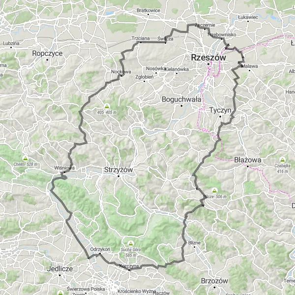 Miniatura mapy "Przejażdżka przez Gwoźnica Górna" - trasy rowerowej w Podkarpackie, Poland. Wygenerowane przez planer tras rowerowych Tarmacs.app