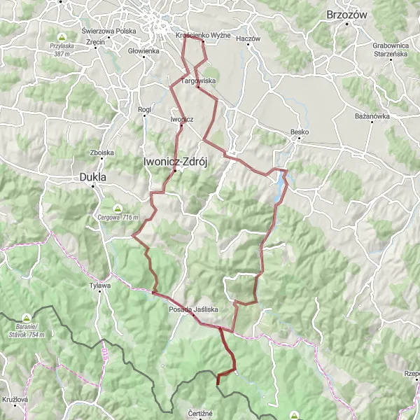 Map miniature of "Gravel Adventure: Scenic Delights of Podkarpackie" cycling inspiration in Podkarpackie, Poland. Generated by Tarmacs.app cycling route planner