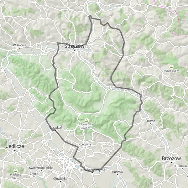 Map miniature of "Nature's Retreat" cycling inspiration in Podkarpackie, Poland. Generated by Tarmacs.app cycling route planner