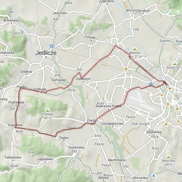 Map miniature of "Gravel Adventure in Podkarpackie" cycling inspiration in Podkarpackie, Poland. Generated by Tarmacs.app cycling route planner