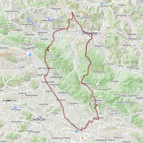 Map miniature of "Gravel Ride to the Malinowa Góra" cycling inspiration in Podkarpackie, Poland. Generated by Tarmacs.app cycling route planner