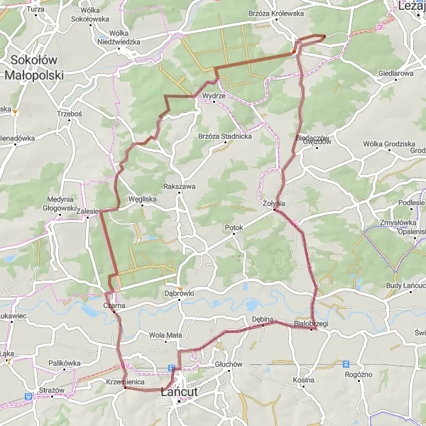 Miniatura mapy "Przejażdżka przez Wydrze" - trasy rowerowej w Podkarpackie, Poland. Wygenerowane przez planer tras rowerowych Tarmacs.app