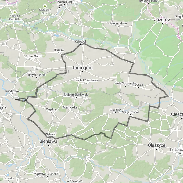 Map miniature of "The Tarnawiec Circuit" cycling inspiration in Podkarpackie, Poland. Generated by Tarmacs.app cycling route planner