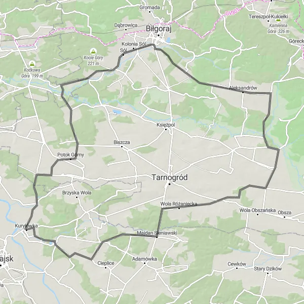 Map miniature of "The Kulno Adventure" cycling inspiration in Podkarpackie, Poland. Generated by Tarmacs.app cycling route planner