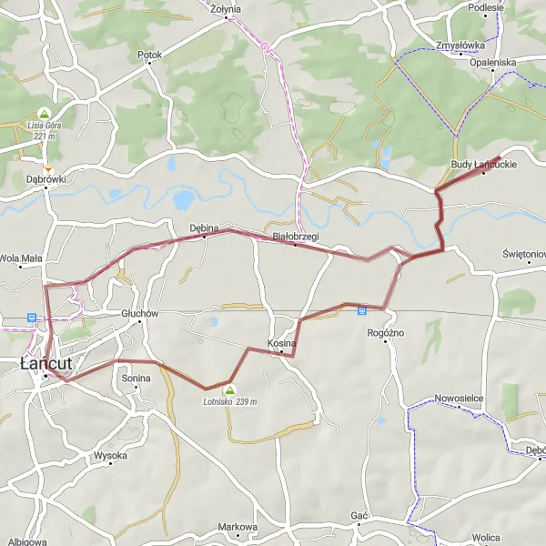 Miniatura mapy "Trasa Gravelowa Łańcut - Kosina" - trasy rowerowej w Podkarpackie, Poland. Wygenerowane przez planer tras rowerowych Tarmacs.app
