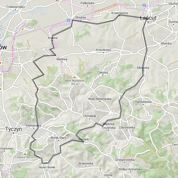 Map miniature of "Łańcut Castle Expedition" cycling inspiration in Podkarpackie, Poland. Generated by Tarmacs.app cycling route planner