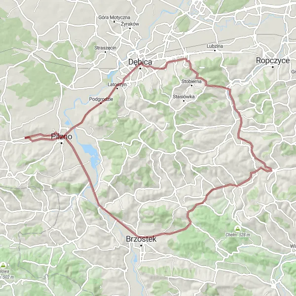 Map miniature of "Pilzno Round-Trip Gravel Route" cycling inspiration in Podkarpackie, Poland. Generated by Tarmacs.app cycling route planner