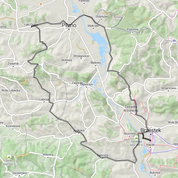 Map miniature of "Pilzno Circuit" cycling inspiration in Podkarpackie, Poland. Generated by Tarmacs.app cycling route planner