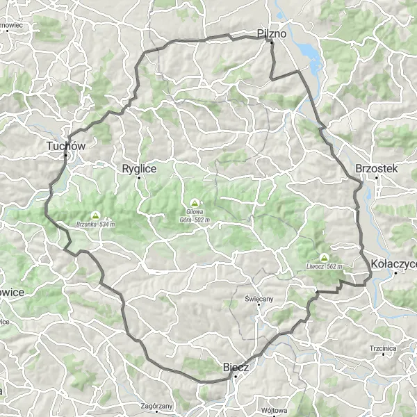 Map miniature of "Cultural Roadventure: Łęki Dolne Road Loop" cycling inspiration in Podkarpackie, Poland. Generated by Tarmacs.app cycling route planner