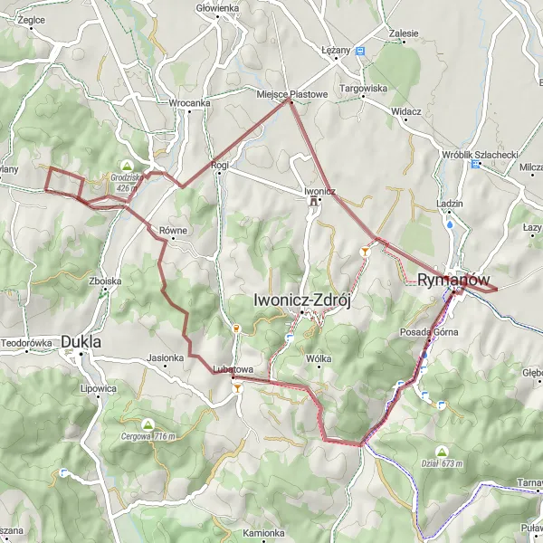 Map miniature of "The Hidden Gems" cycling inspiration in Podkarpackie, Poland. Generated by Tarmacs.app cycling route planner