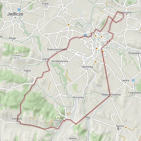 Map miniature of "Country Roads" cycling inspiration in Podkarpackie, Poland. Generated by Tarmacs.app cycling route planner