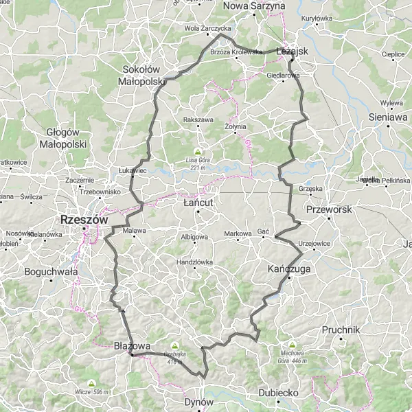 Map miniature of "Kielnarowa Epic Road Adventure" cycling inspiration in Podkarpackie, Poland. Generated by Tarmacs.app cycling route planner