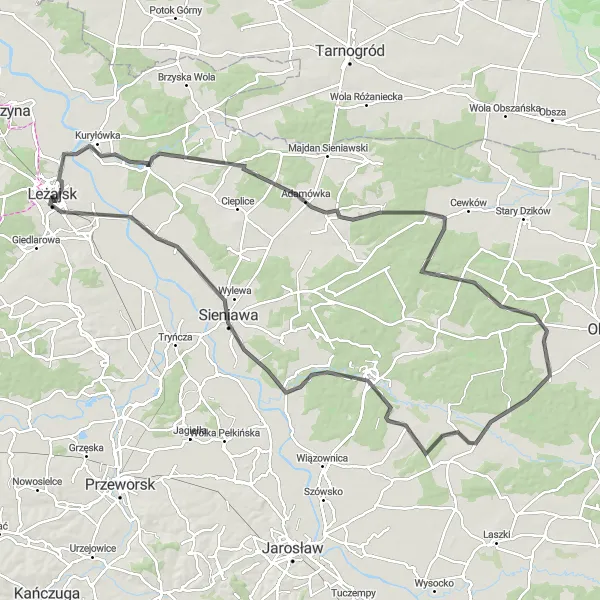 Map miniature of "Pedal Through Cultural Heritage" cycling inspiration in Podkarpackie, Poland. Generated by Tarmacs.app cycling route planner