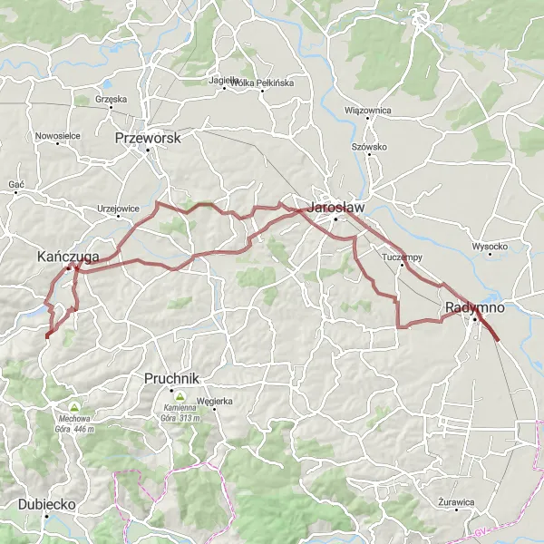Map miniature of "The San Valley Gravel Adventure" cycling inspiration in Podkarpackie, Poland. Generated by Tarmacs.app cycling route planner