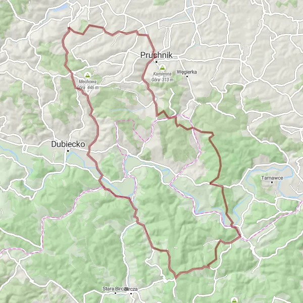 Map miniature of "The Carpathian Gravel Adventure" cycling inspiration in Podkarpackie, Poland. Generated by Tarmacs.app cycling route planner