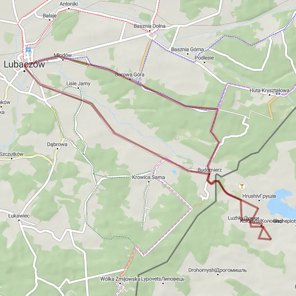 Map miniature of "Krowica Hołodowska Loop" cycling inspiration in Podkarpackie, Poland. Generated by Tarmacs.app cycling route planner