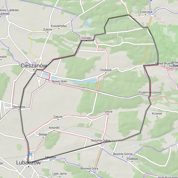 Map miniature of "Lubaczów Countryside Ride" cycling inspiration in Podkarpackie, Poland. Generated by Tarmacs.app cycling route planner