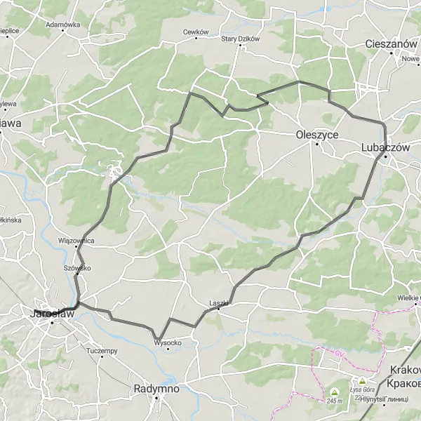 Map miniature of "The San Valley Loop" cycling inspiration in Podkarpackie, Poland. Generated by Tarmacs.app cycling route planner